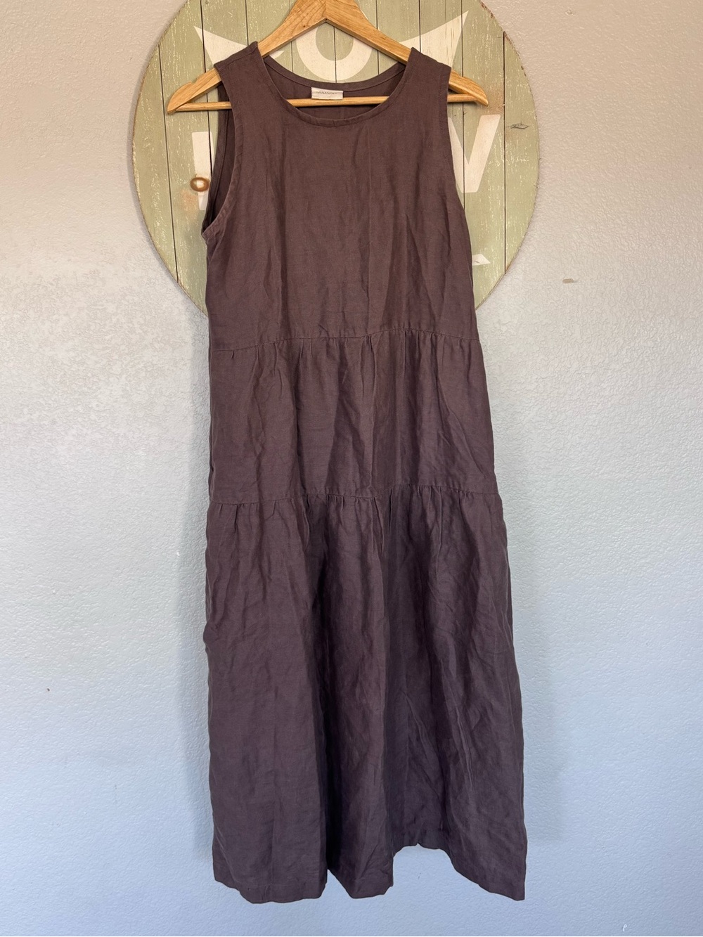 Conscious clothing linen tiered tank maxi dress pockets